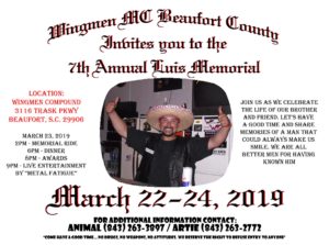 Beaufort County Wingmen MC - 7th Annual Luis Memorial @ Beaufort County Wingmen Clubhouse | Beaufort | South Carolina | United States