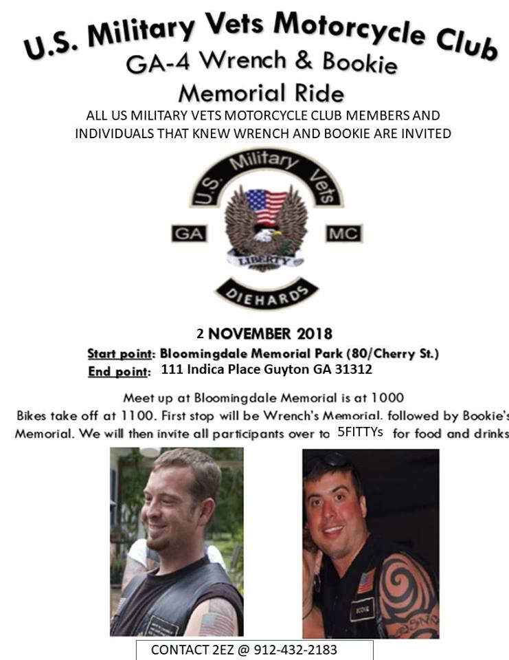 USMVMC GA-4 - Wrench/Bookie Memorial Ride @ Bloomingdale Memorial Park | Bloomingdale | Georgia | United States