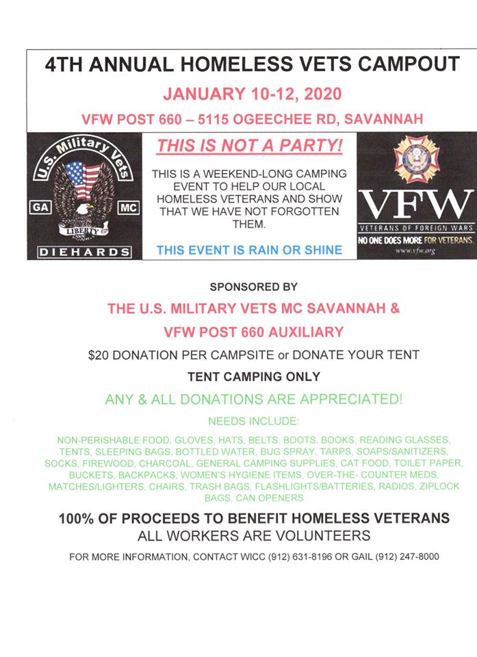 4th Annual Homeless Vets Campout @ VFW Post 660 | Savannah | Georgia | United States