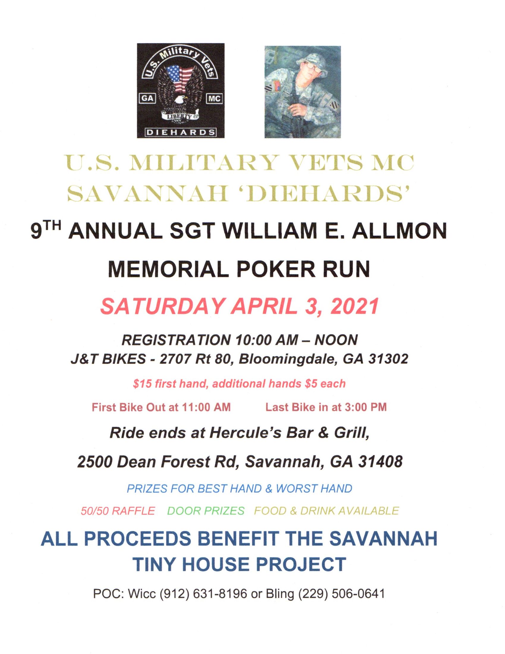USMVMC SAVANNAH DIEHARDS - 9th Annual Sgt. William E. Allmon Memorial Poker Run @ J&T Bikes | Bloomingdale | Georgia | United States