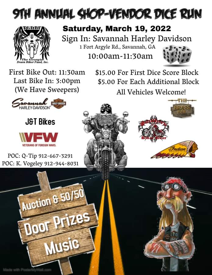 TGDBF - 9th Annual Shop-Vendor Dice Run @ Savannah Harley-Davidson | Savannah | Georgia | United States