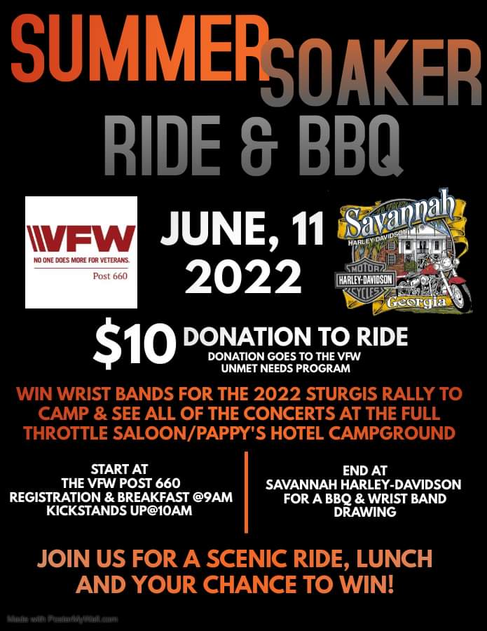 VFW Post 660/Savannah Harley-Davidson - Summer Soaker Ride @ VFW Post 660 | Savannah | Georgia | United States