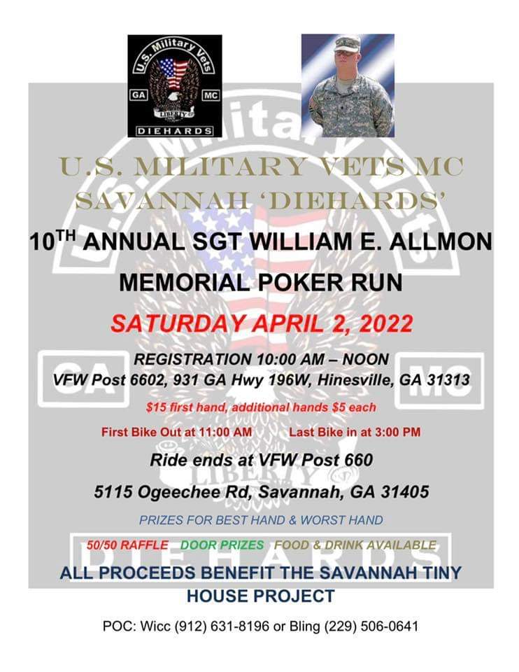 USMVMC Savannah Diehards - 10th Annual Sgt Allmon Poker Run @ VFW Post 6602 | Hinesville | Georgia | United States
