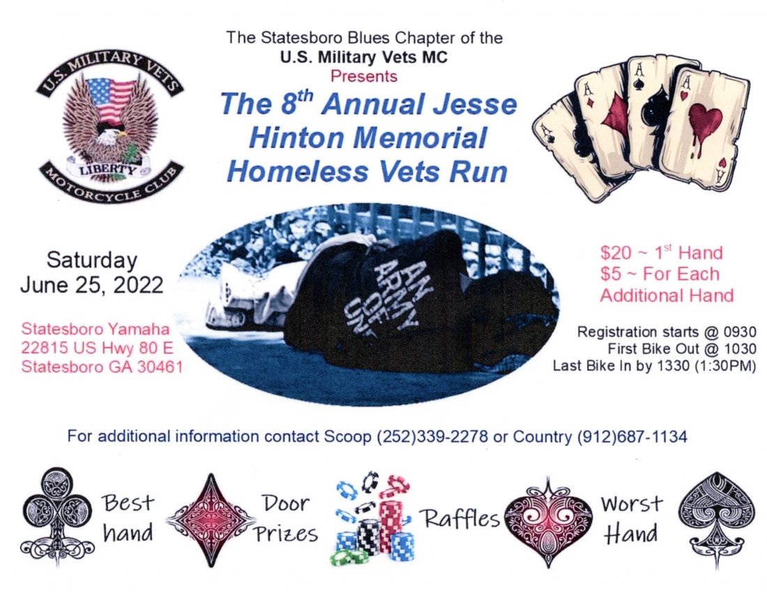USMVMC - 8th Annual Jesse Hinton Memorial Homeless Vets Run @ Statesboro Yamaha | Statesboro | Georgia | United States