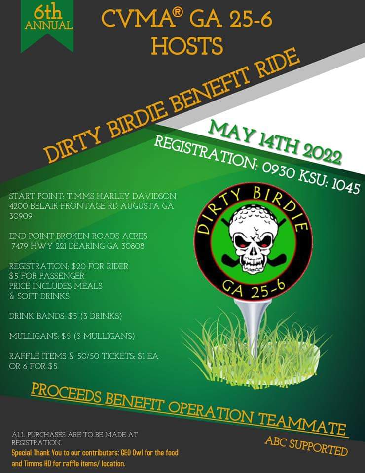 CVMA GA 25-6 - 6th Annual Dirty Birdie Benefit Ride @ Timms Harley-Davidson | Augusta | Georgia | United States
