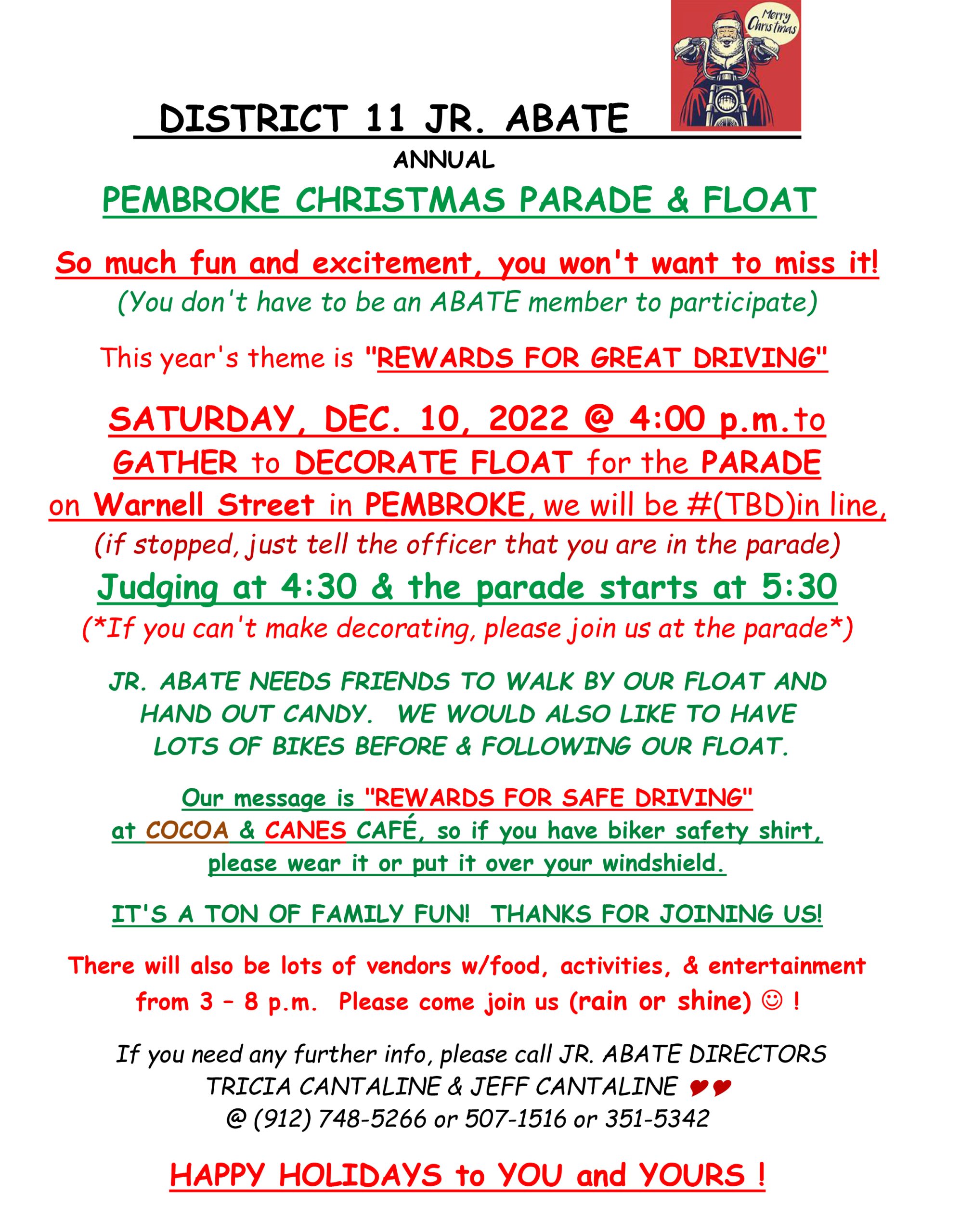 ABATE of GA District 11 Jr. ABATE - Pembroke Parade & Float @ Warnell Street, Pembroke, GA