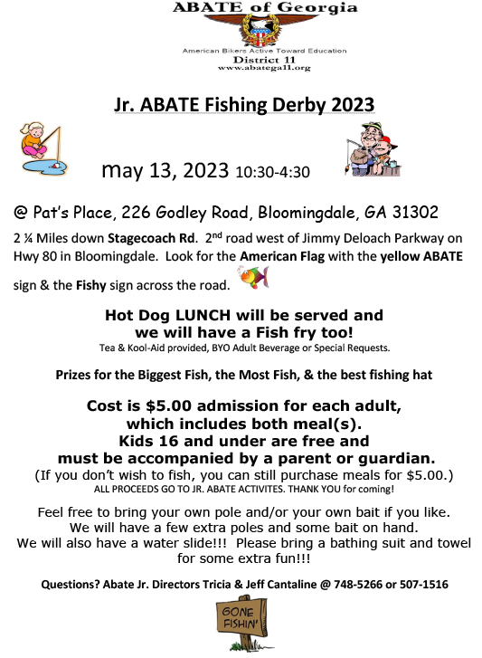 Jr ABATE Fishing Derby 2023 @ Pat's Place | Bloomingdale | Georgia | United States