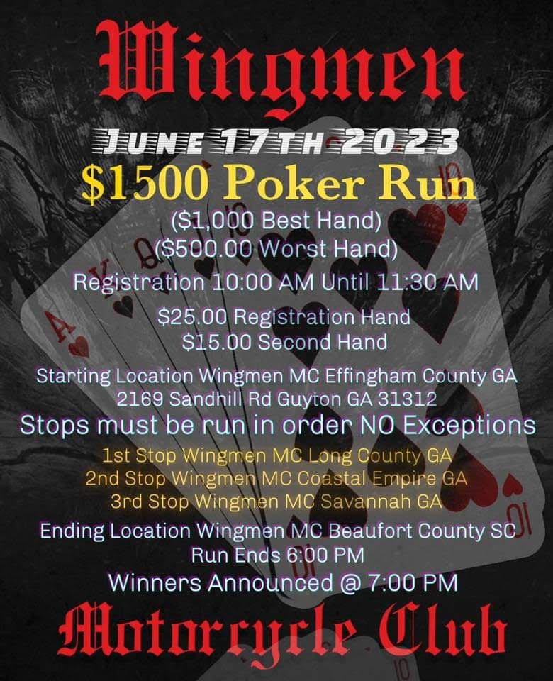 Wingmen $1500.00 Poker Run @ Effingham County Clubhouse | Guyton | Georgia | United States