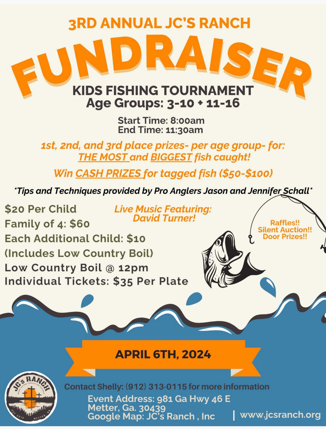 3rd Annual JC's Ranch Kids Fishing Tournament @ JC's Ranch | Metter | Georgia | United States