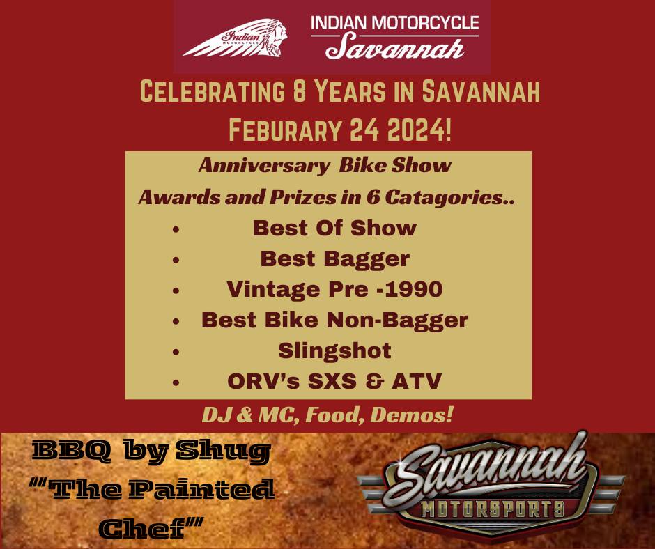 Indian Motorcycle 8th Anniversary Bike Show @ Indian Motorcycle of Savannah | Savannah | Georgia | United States